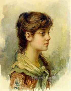 Alexei Harlamov Painting - The Artists Daughter watercolour girl portrait Alexei Harlamov